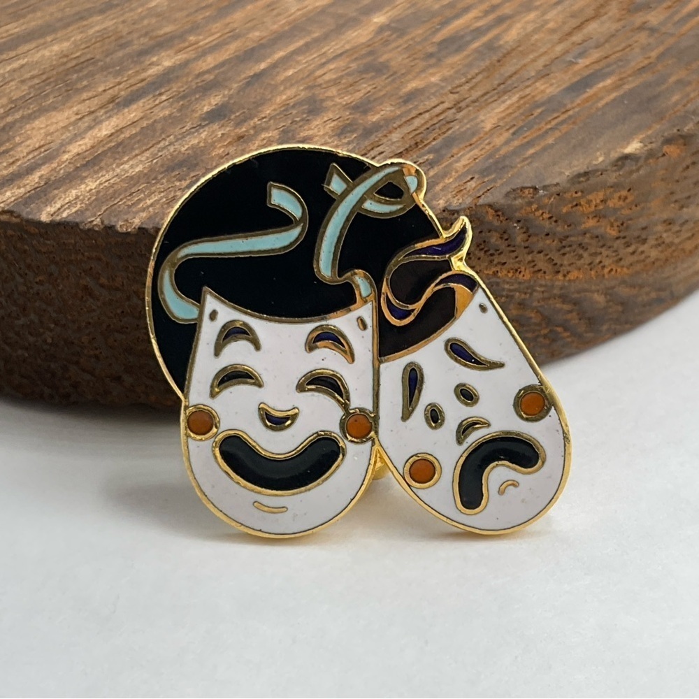 Vintage Pin Drama Theater Face Double Mask Masquerade Tragedy Shakespeare Lapel